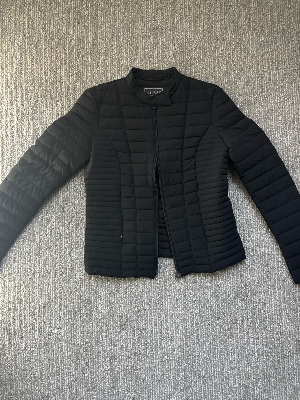 GUESS Black Quilted Puffer Jacket with Stand Collar
